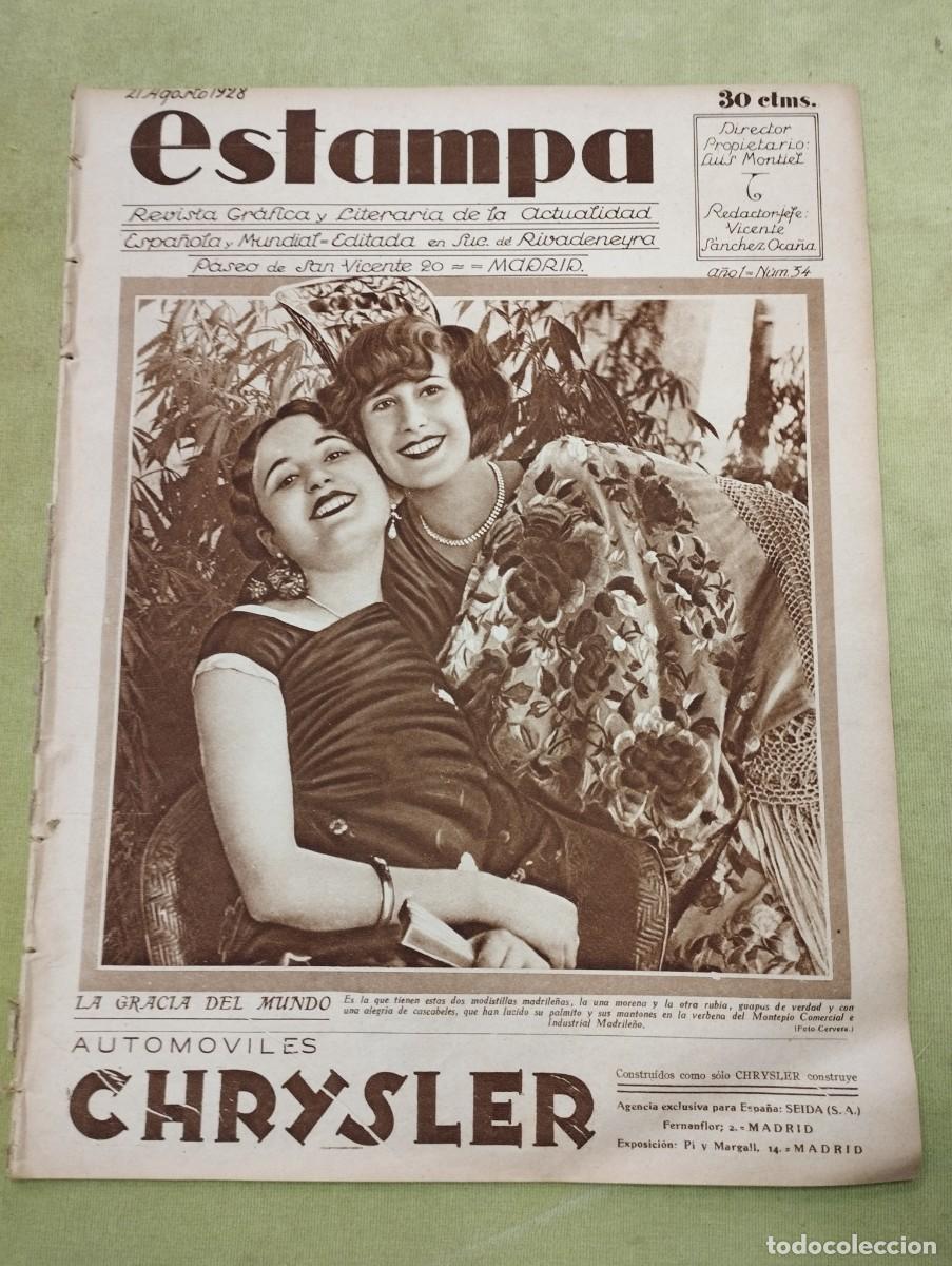Collectionnisme de Revues et Journaux: ESTAMPA N&ordm; 34 - A&Ntilde;O 1928 - VERBENAS MADRID, SANTANDER, SEGOVIA, CERCEDILLA, CUEVAS DEL VALLE