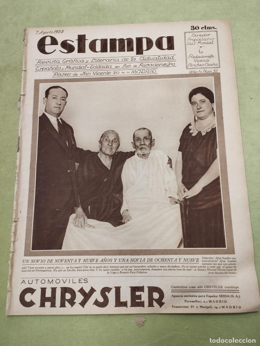 Coleccionismo de Revistas y Peri&oacute;dicos: ESTAMPA N&ordm; 32 (07/08/28) PARRAL SANTILLANA PAIS VASCO ALTAMIRA CICLISMO DUQUES DE ALBA SEGOVIA TREN