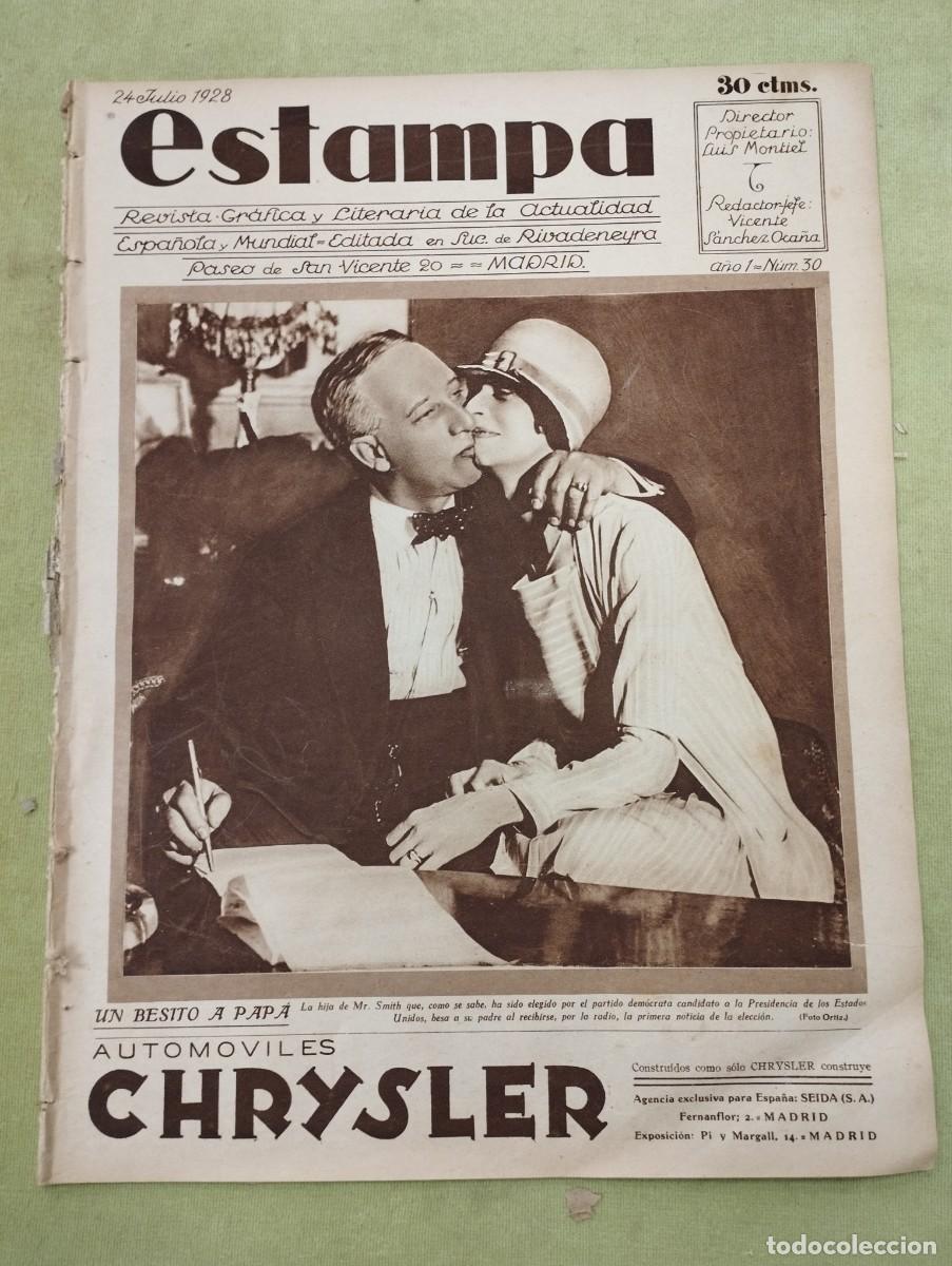 Collectionnisme de Revues et Journaux: ESTAMPA N&ordm; 30 - A&Ntilde;O 1928 - ASTURIAS - SAN SEBASTIAN - MEJICO ASESINATO - PORTUGAL - HEROES CARRETERA