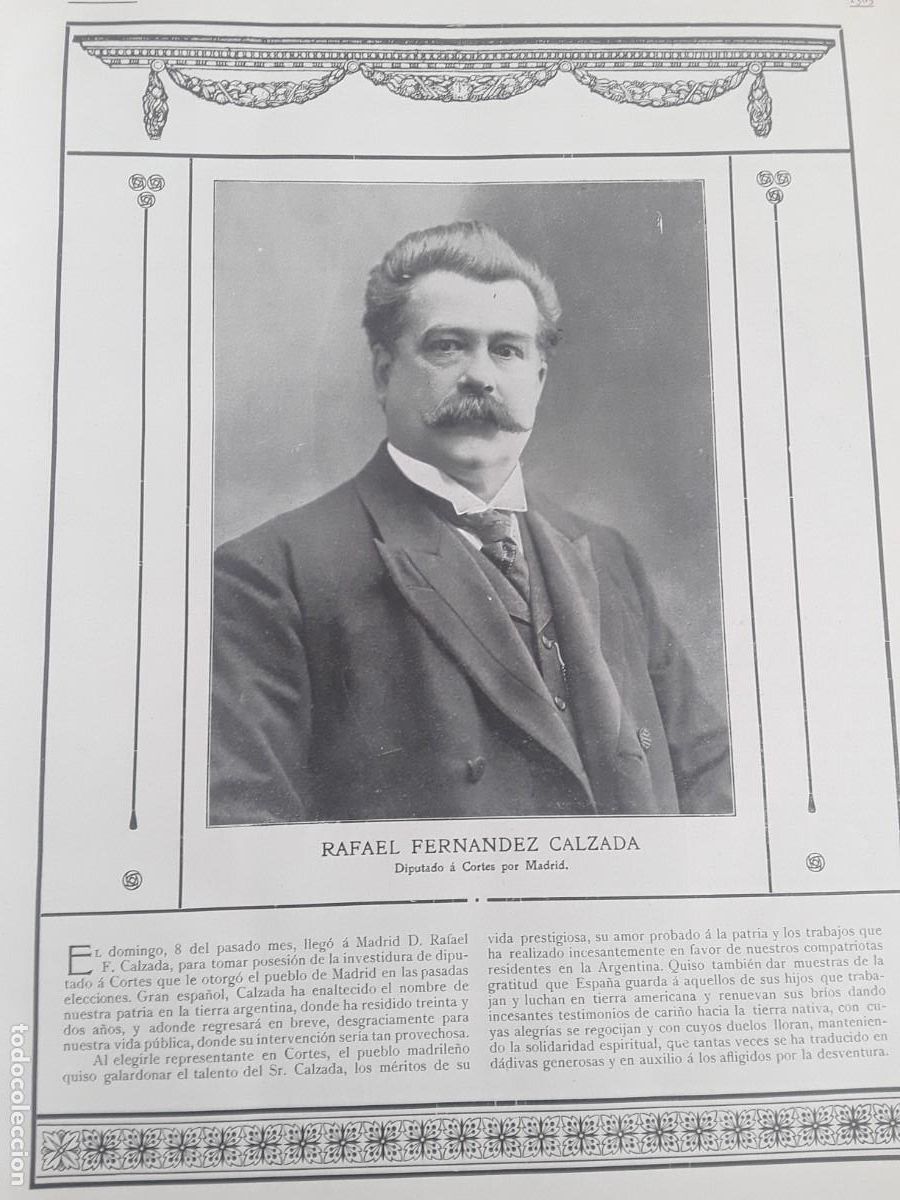 Colecionismo de Revistas e Jornais: RAFAEL FERNANDEZ CALZADA DIPUTADO A CORTESBPOR MADRID 2 HOJAS REVISTA A&Ntilde;O 1908