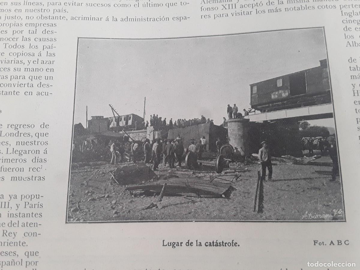 Collection Magazines and Newspapers: LA CATASTROFE DE RIUDECA&Ntilde;AS ACCIDENTE FERROVIARIO TREN HUNDIMIENTO PUENTE HOJA REVISTA A&Ntilde;O 1908