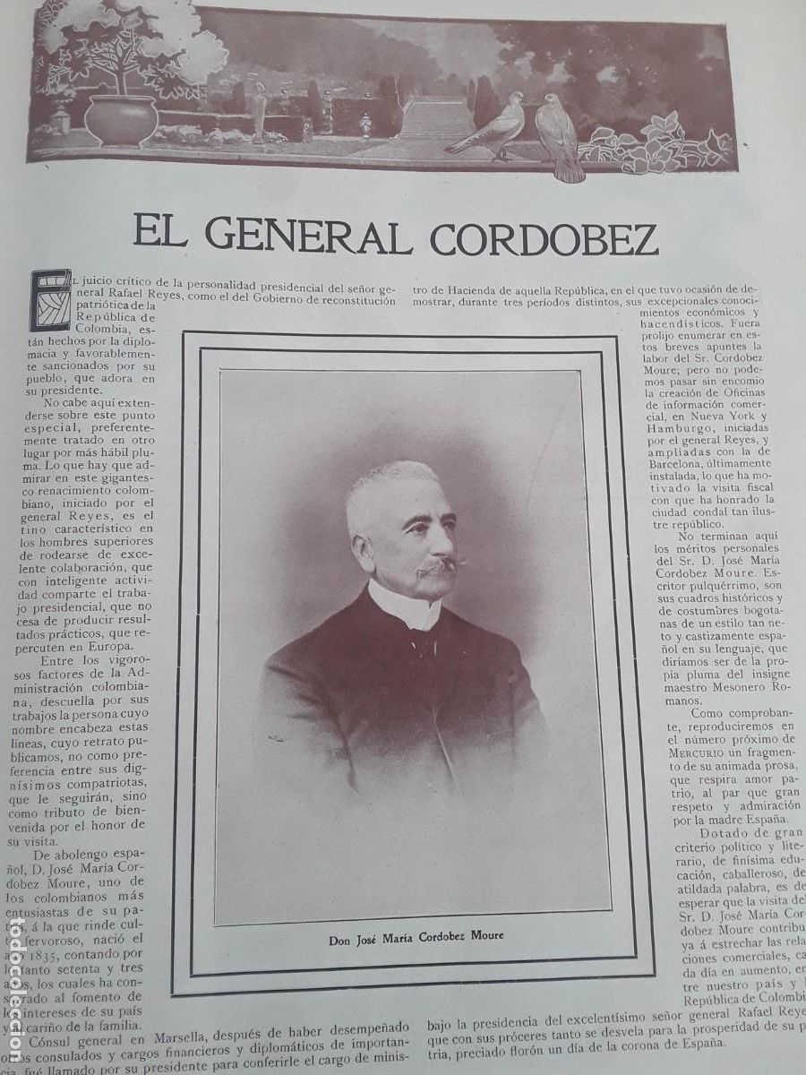 Collection Magazines and Newspapers: JOSE MARIA CORDOBEZ MOURE COLOMBIA HOJA A&Ntilde;O 1908