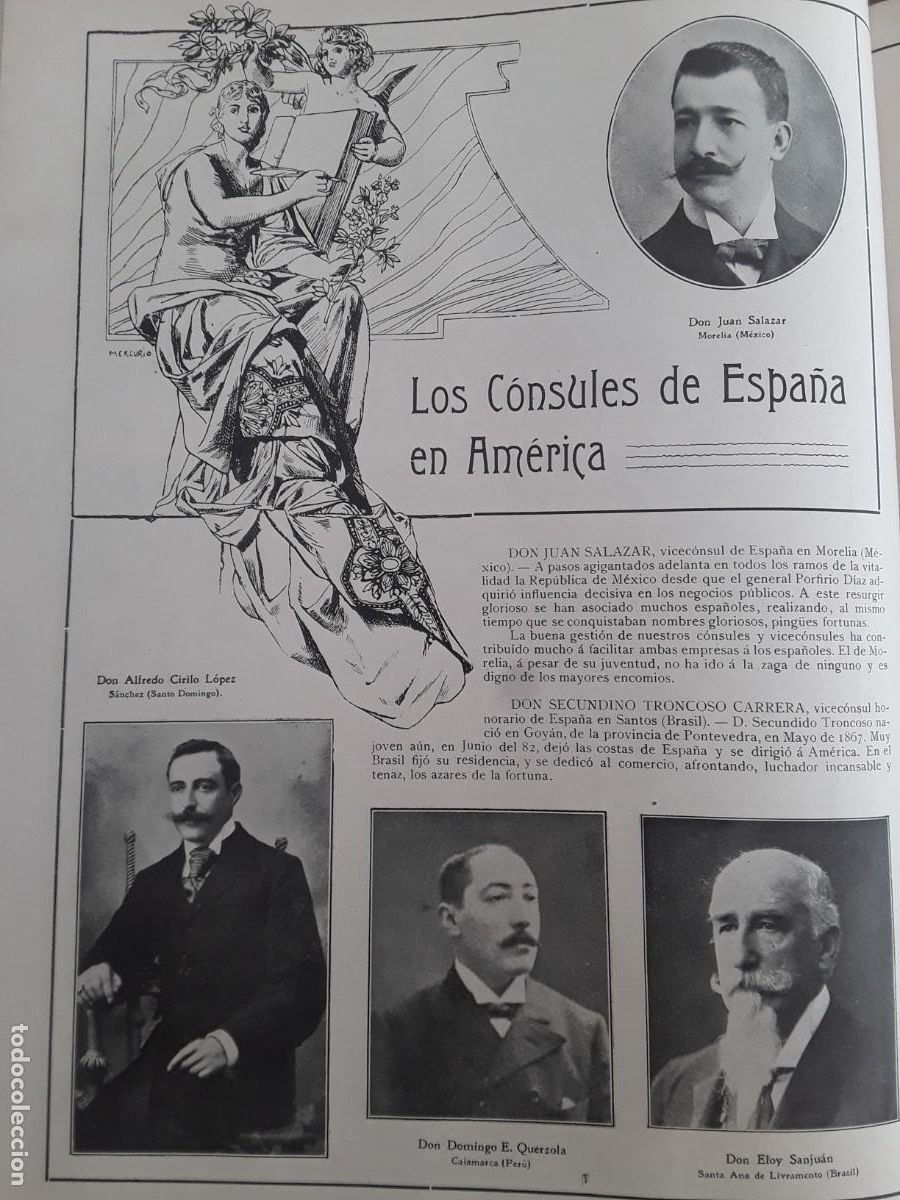 Collezionismo di Riviste e Giornali: LOS CONSULES DE ESPA&Ntilde;A EN AMERICA SALAZAR TORRAS TRONCOSO BENIMELIS AYBAR 2 HOJA REVISTA A&Ntilde;O 1908