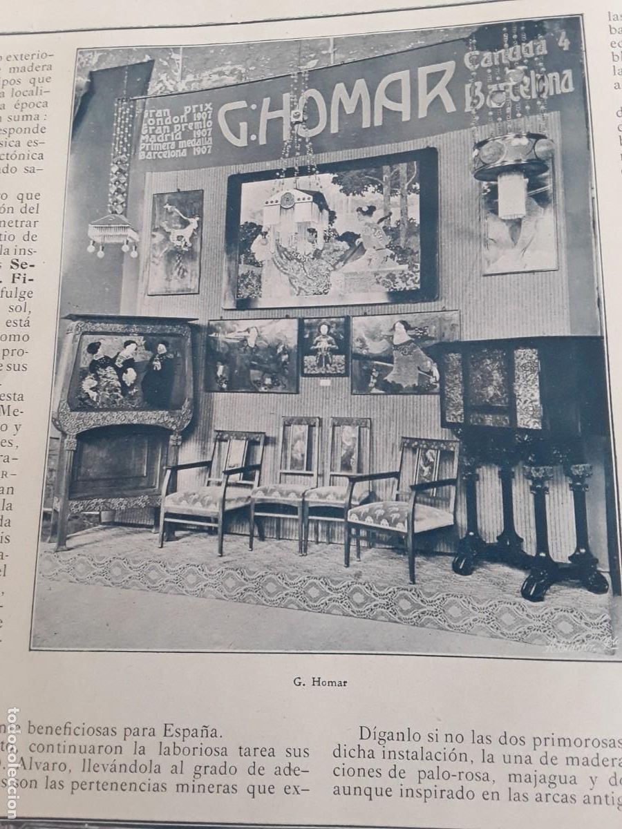 Collection Magazines and Newspapers: KIOSCO FABRICA DE MUEBLES G.HOMAR EN LA EXPOSICION DE ZARAGOZA HOJA A&Ntilde;O 1908
