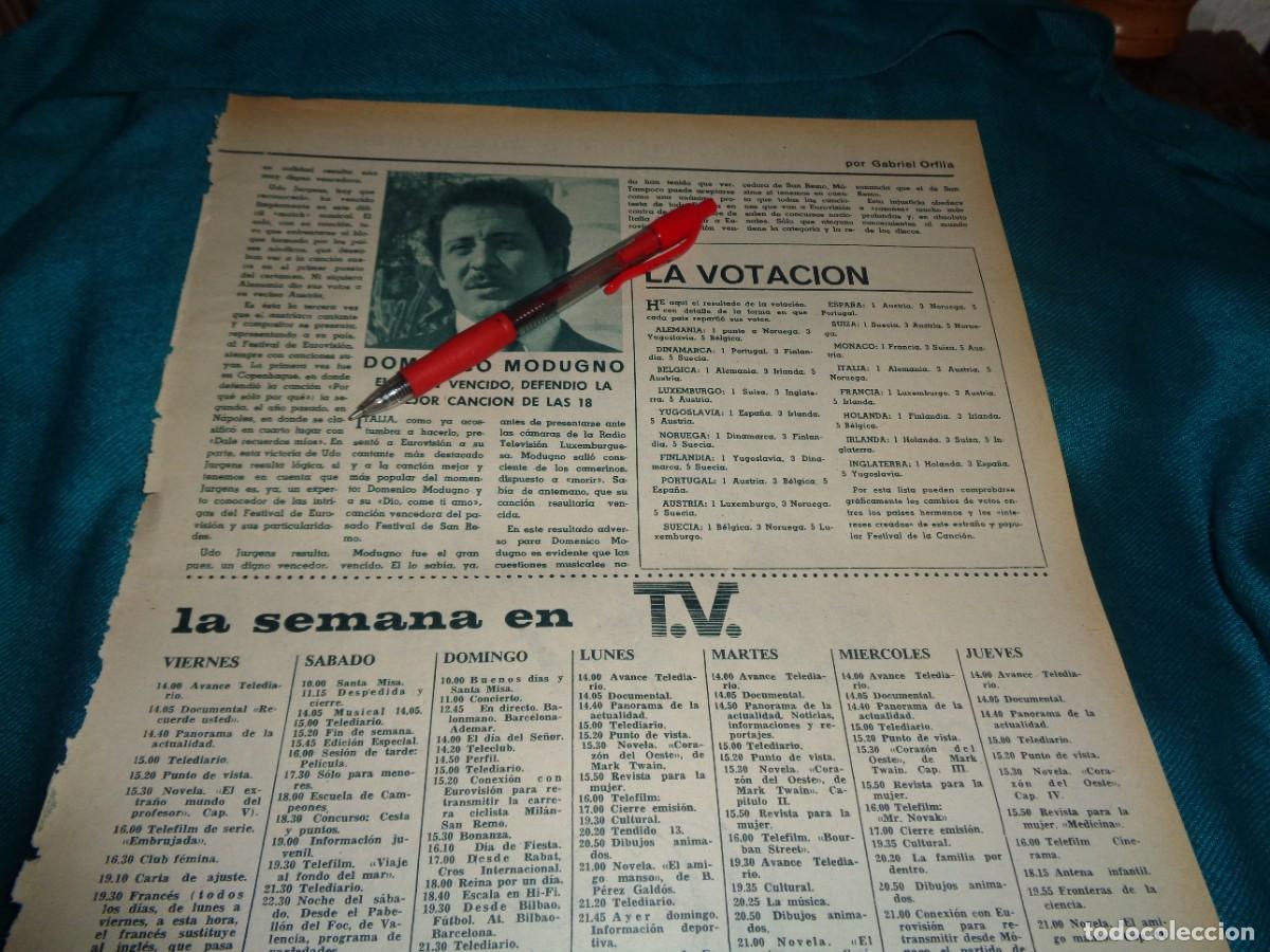 Coleccionismo de revistas y peri&oacute;dicos: RECORTE : DOMENICO MODUGNO, EL GRAN VENCIDO DE EUROVISION. FOTOGRAMAS, MARZO 1966