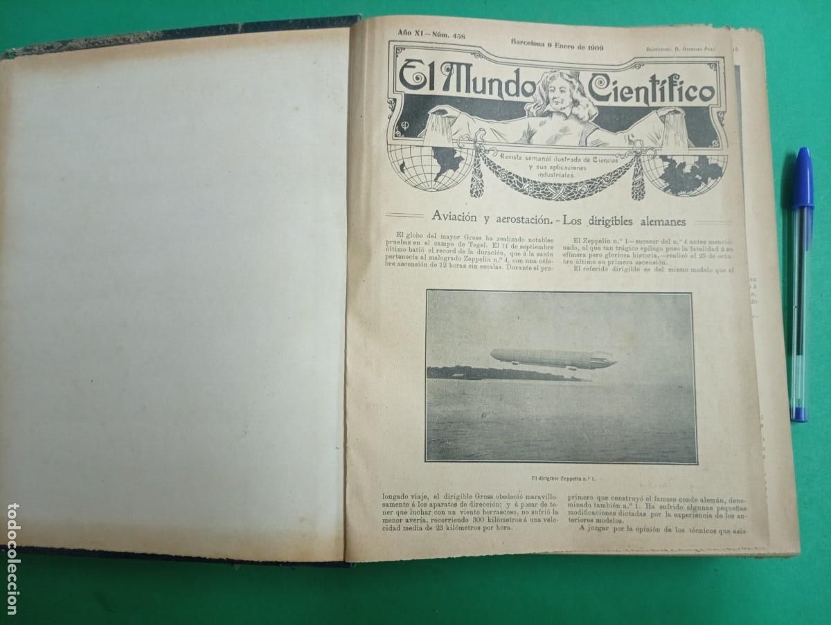 Coleccionismo de Revistas y Peri&oacute;dicos: Antiguo tomo-libro Revista El Mundo Cient&iacute;fico. A&ntilde;o 1909. A&ntilde;o completo.