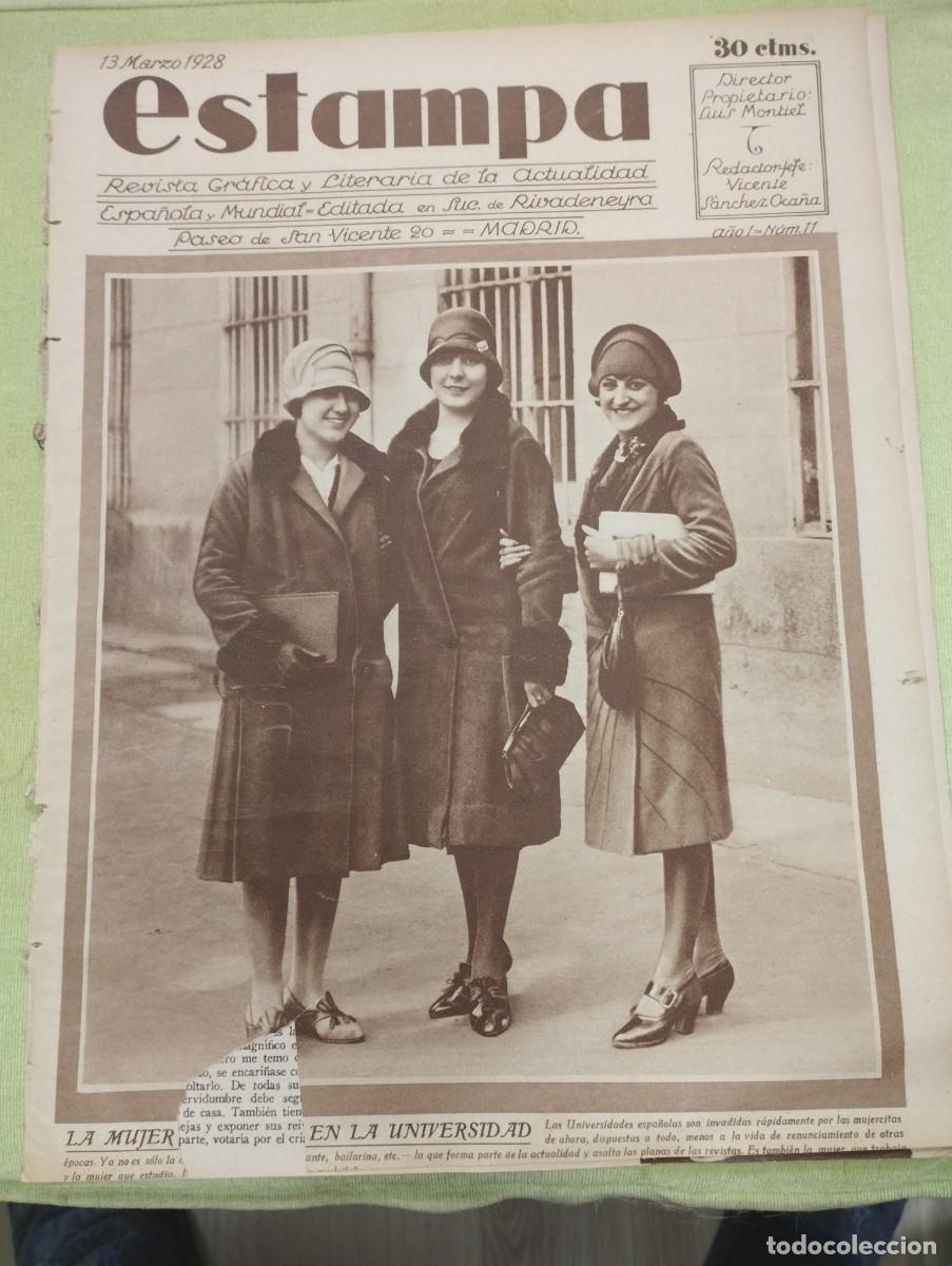 Collectionnisme de Revues et Journaux: Estampa - N&ordm; 11, 13 03 1928 - Ceramista Peyr&oacute; - Monumento a Pablo Iglesias - Fuman mujeres - Galgos
