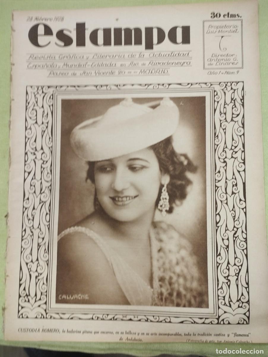 Collectionnisme de Revues et Journaux: ESTAMPA 9 - A&Ntilde;O 1928 - GITANA - ALMENDROS - MURALLAS - PARQUE RETIRO - REY DE REYES - BAILE DE NI&Ntilde;OS