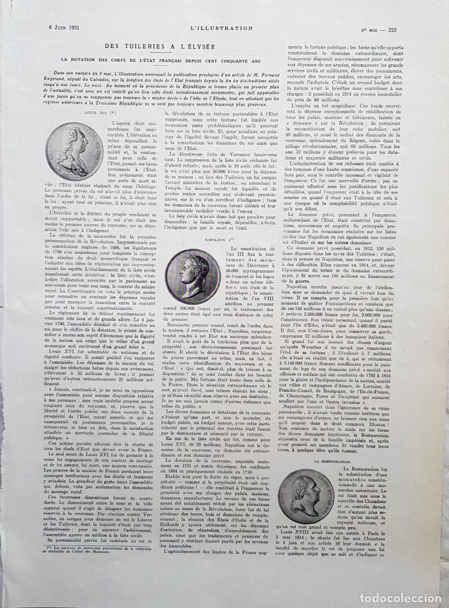 Colecionismo de Revistas e Jornais: DES TUILERIES A L'&Eacute;LYS&Eacute;E. La dotation des chefs de l'&eacute;tat Fran&ccedil;ais depuis cent cinquante ans. 1931