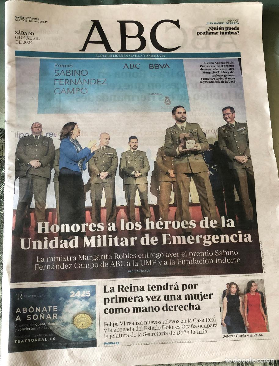 Coleccionismo de Revistas y Peri&oacute;dicos: Diario 'ABC', n&ordm; 39545. 6 de Abril de 2024. H&eacute;roes de la UME en portada. Buen estado.