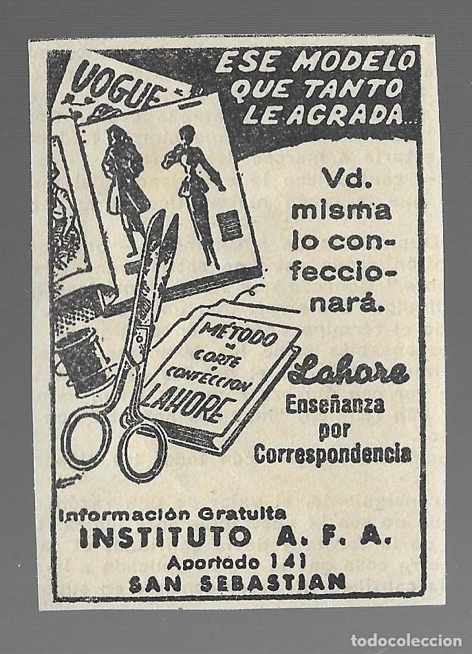Coleccionismo de Revistas y Peri&oacute;dicos: RECORTE DE REVISTA **INSTITUTO A.F.A, CORTE CONFECCION LAHORE** APARTADO 141 - SAN SEBASTIAN