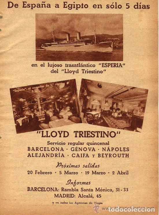 Coleccionismo de revistas y peri&oacute;dicos: * LINEAS DE NAVEGACI&Oacute;N * Publicidad trasatl&aacute;ntico Lloyd Triestino y Esperia - 1936