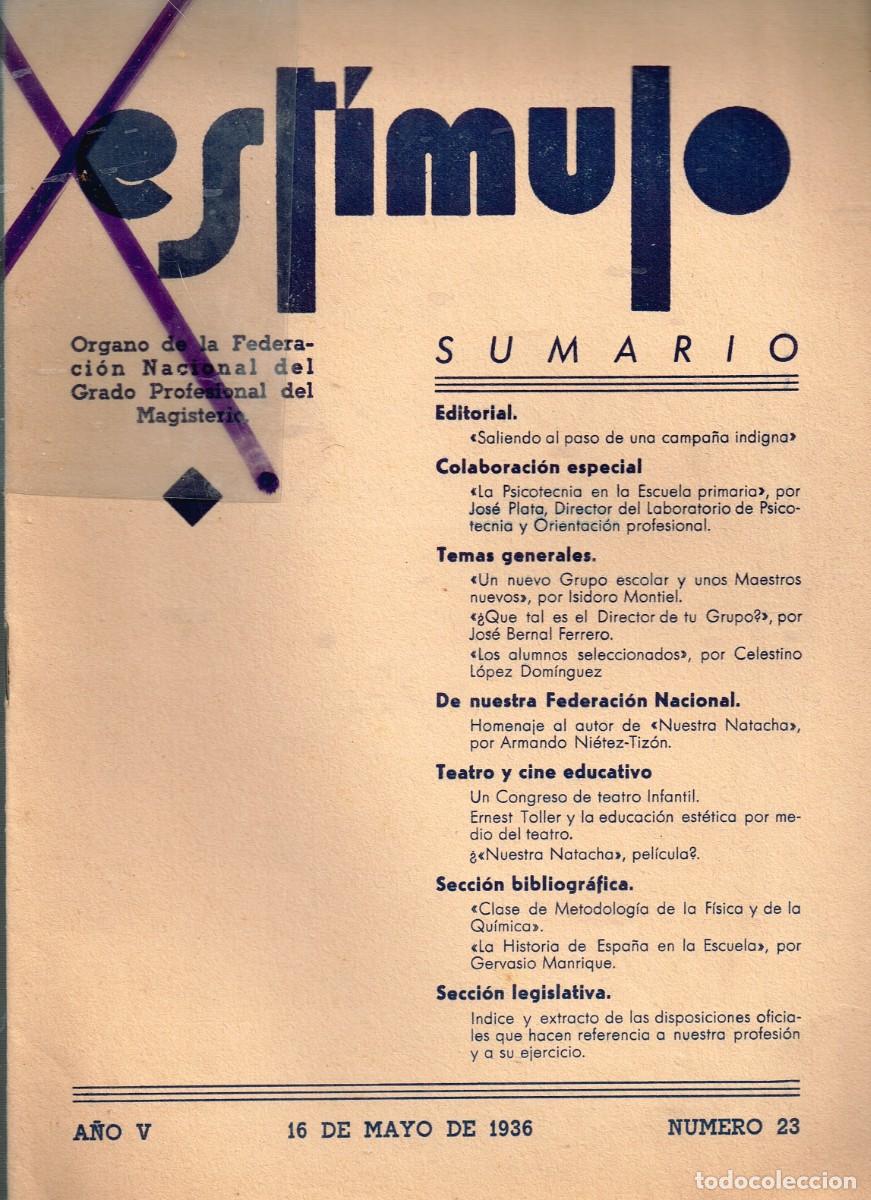 Collection Magazines and Newspapers: 1936 16/5 N&ordm; 23 ''EST&Iacute;MULO'' &Oacute;RGANO FEDERACI&Oacute;N NACIONAL DEL GRADO PROFESIONAL DEL MAGISTERIO