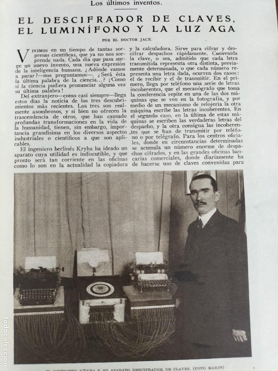 Collection Magazines and Newspapers: EL DESCIFRADOR DE CLAVES EL LUMINIFONO LUZ AGA INVENTOS REVISTA A&Ntilde;O 1926