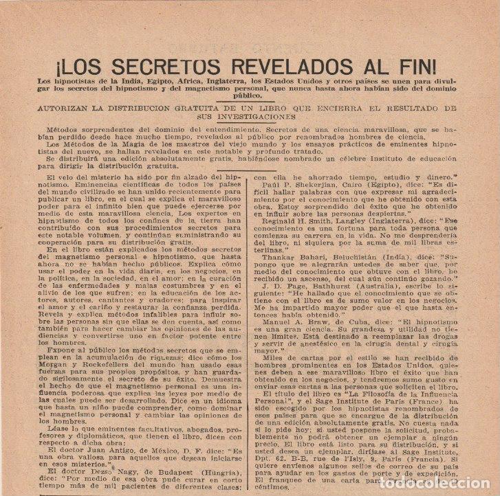 Coleccionismo de Revistas y Peri&oacute;dicos: Publicidad libro m&eacute;todo de magnetismo personal e hipnotismo de SAGE INSTITUTE -1924