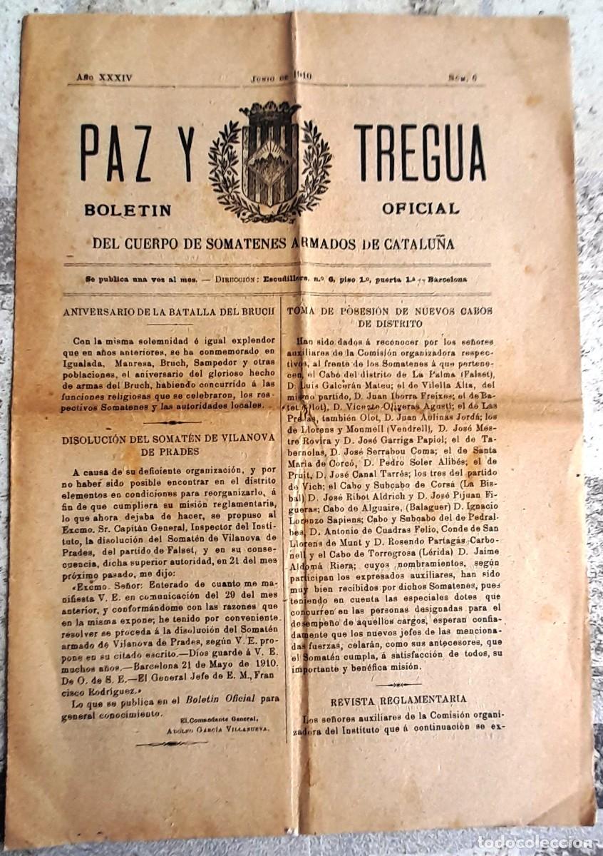 Coleccionismo de Revistas y Peri&oacute;dicos: 1910 'PAZ Y TREGUA' CUERPO DE SOMATENES ARMADOS CATALU&Ntilde;A - continuaci&oacute;n lista ingresos a 1&ordm; de enero