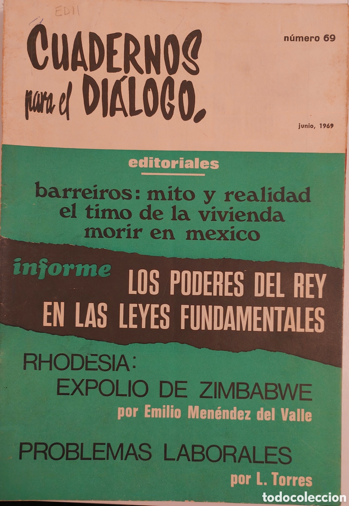 Colecionismo de Revistas e Jornais: :::: TT37 - CUADERNOS PARA EL DIALOGO N&ordm; 69 - JUNIO 1969