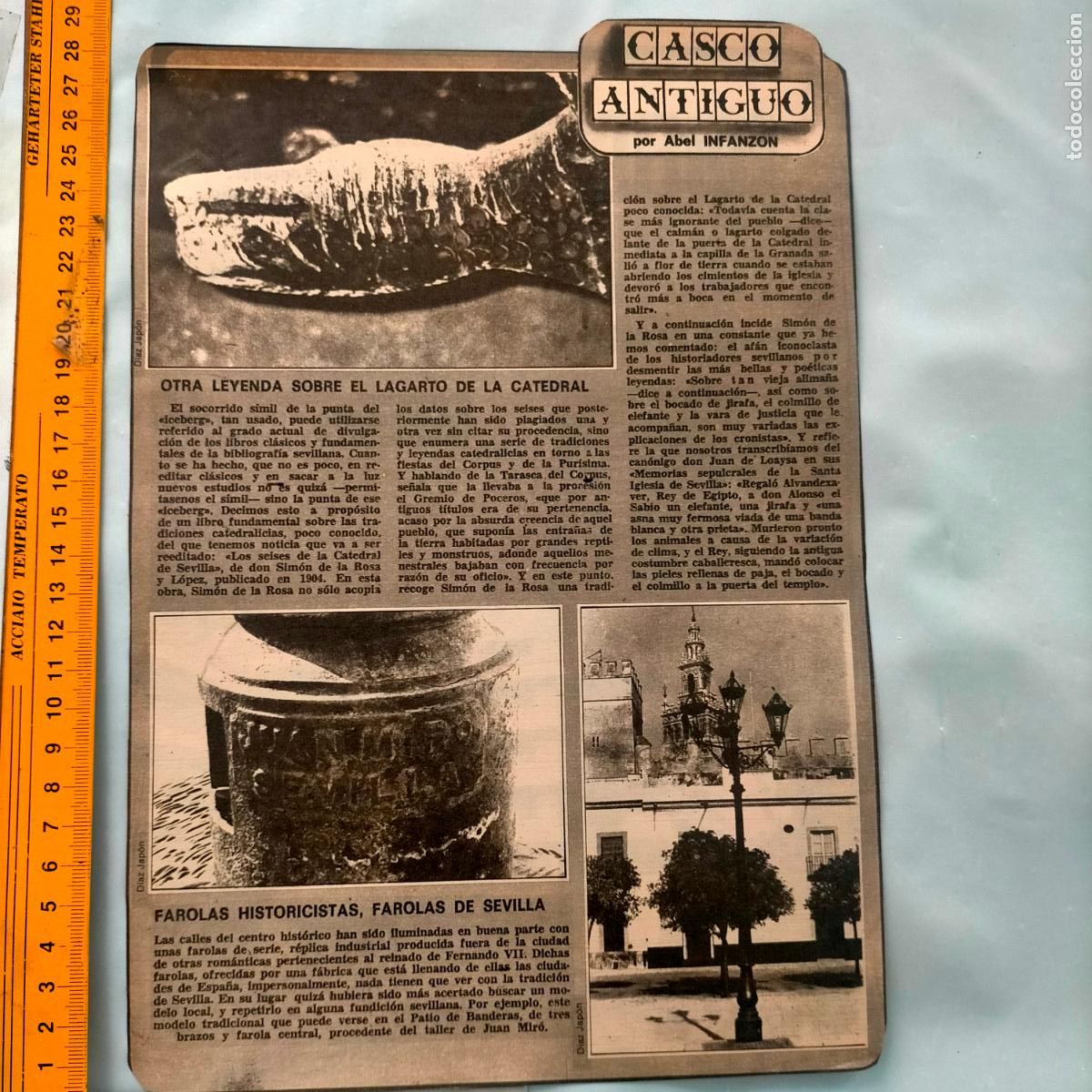 Collection Magazines and Newspapers: NOTICIA SEVILLA CASCO ANTIGUO ANTONIO BURGOS - leyenda lagarto de la catedral, farolas historicas