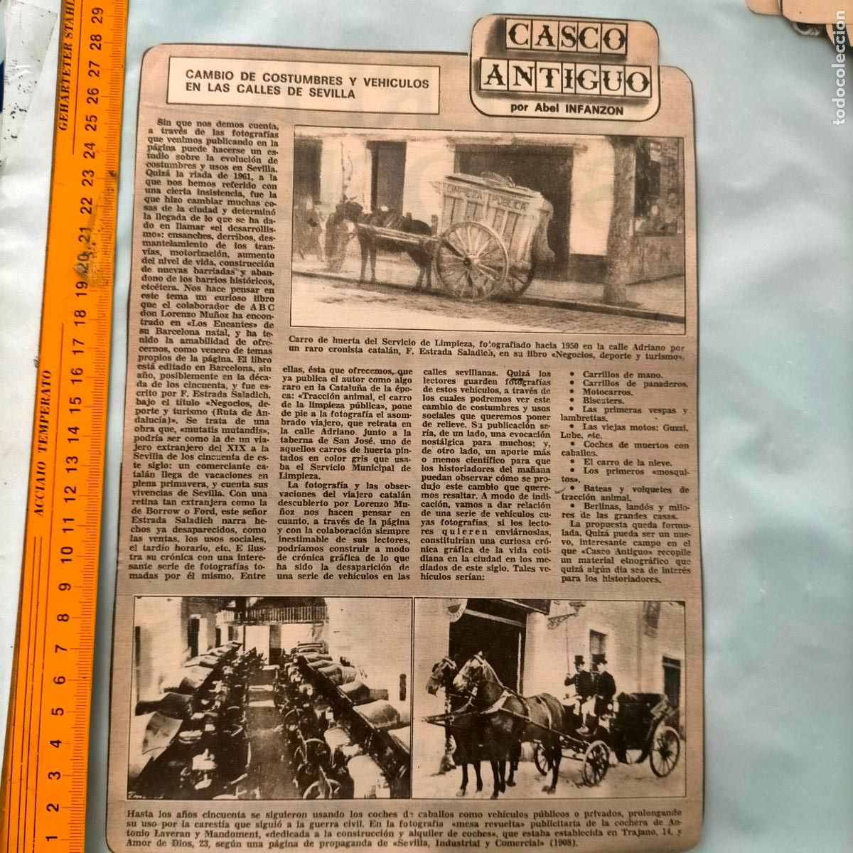 Sammeln von Zeitschriften und Zeitungen: NOTICIA SEVILLA CASCO ANTIGUO ANTONIO BURGOS - VEHICULOS CARRO DE HUERTA, COCHE CABALLOS