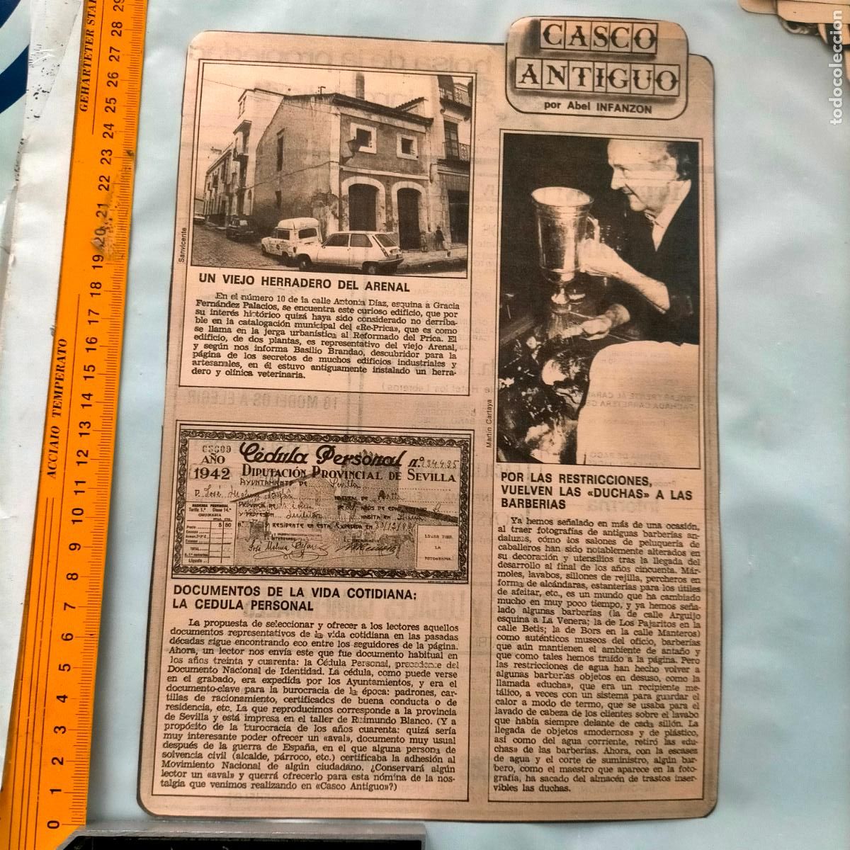 Sammeln von Zeitschriften und Zeitungen: NOTICIA SEVILLA CASCO ANTIGUO ANTONIO BURGOS - HERRADERO ARENAL, CEDULA PERSONAL, DUCHAS BARBERIAS