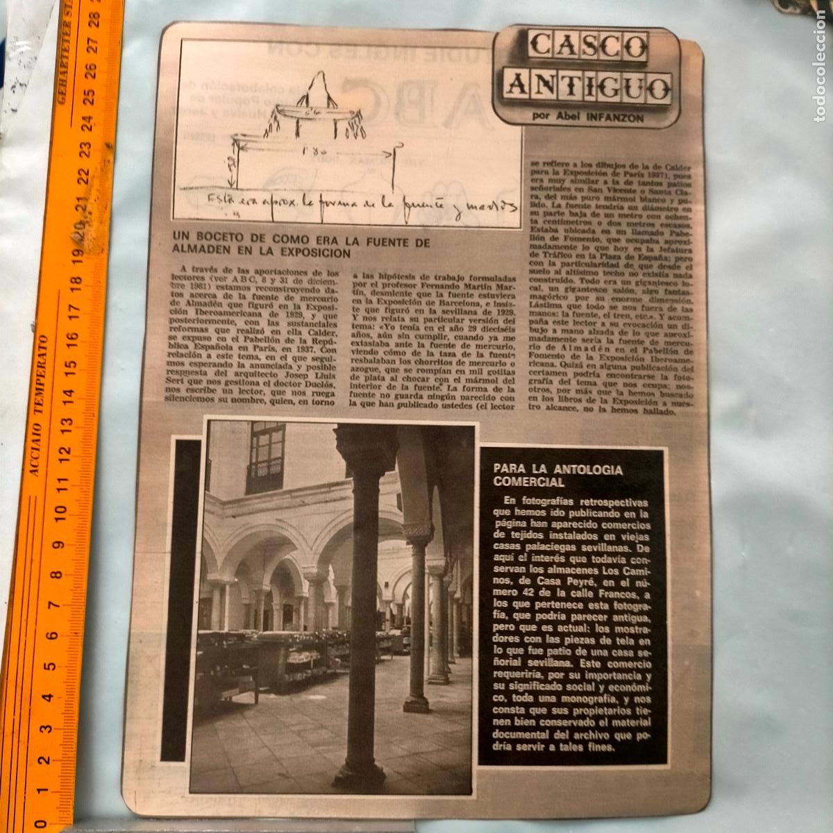 Sammeln von Zeitschriften und Zeitungen: NOTICIA SEVILLA CASCO ANTIGUO ANTONIO BURGOS - BOCETO FUENTE ALMADEN EN LA EXPOSICION IBEROAMERICANA