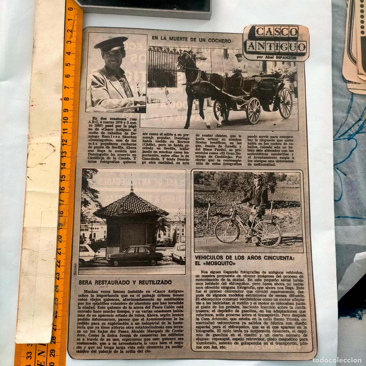 Collectionnisme de Revues et Journaux: NOTICIA SEVILLA CASCO ANTIGUO ANTONIO BURGOS - COCHERO COCHE CABALLO VEHICULO EL MOSQUITO BICI