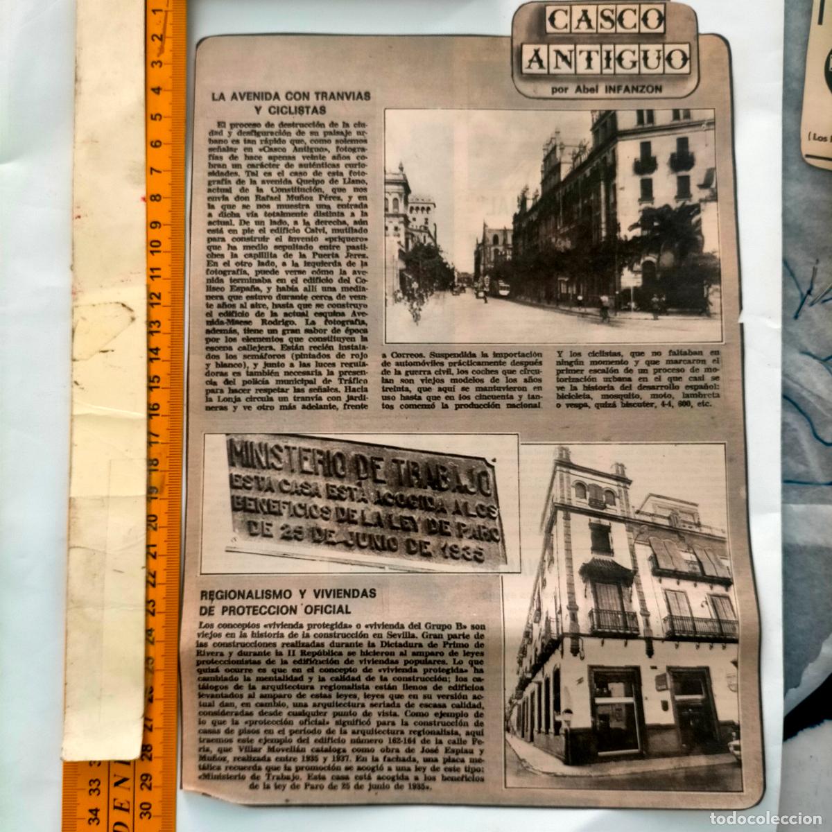 Collectionnisme de Revues et Journaux: NOTICIA SEVILLA CASCO ANTIGUO ANTONIO BURGOS - TRANVIAS Y CICLISTAS, VIVIENDAS PROTECCION OFICIAL