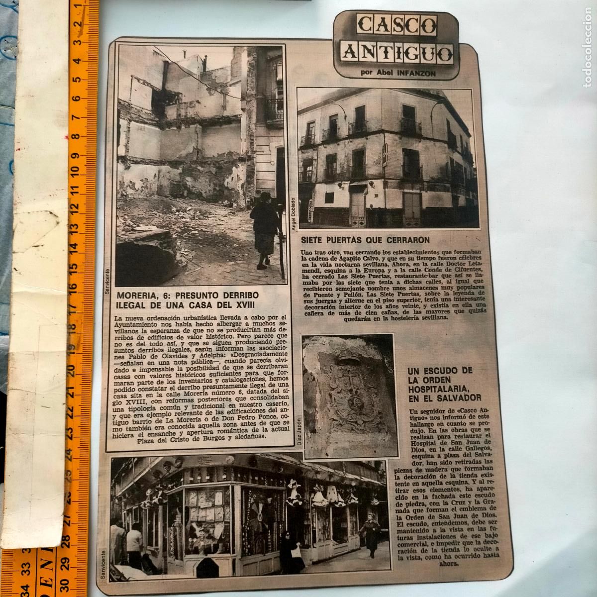 Collectionnisme de Revues et Journaux: NOTICIA SEVILLA CASCO ANTIGUO ANTONIO BURGOS - DERRIBO CASA DEL XVIII . ESCUDO HOSPITALARIO SALVADOR