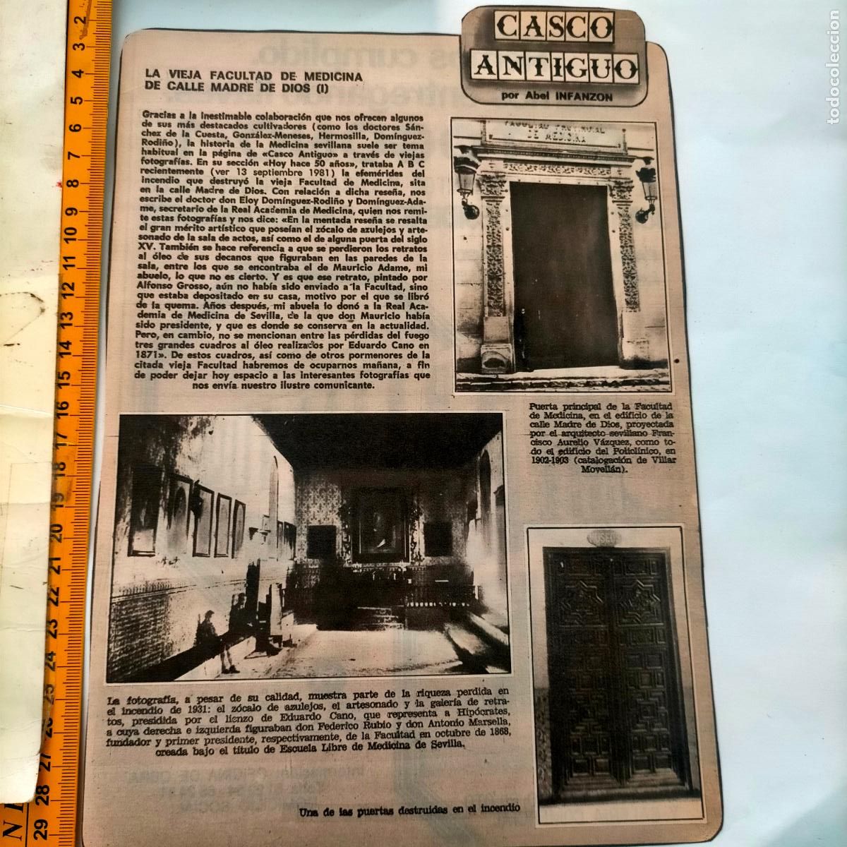 Collectionnisme de Revues et Journaux: NOTICIA SEVILLA CASCO ANTIGUO ANTONIO BURGOS - FACULTAD DE MEDICINA CALLE MADRE DE DIOS