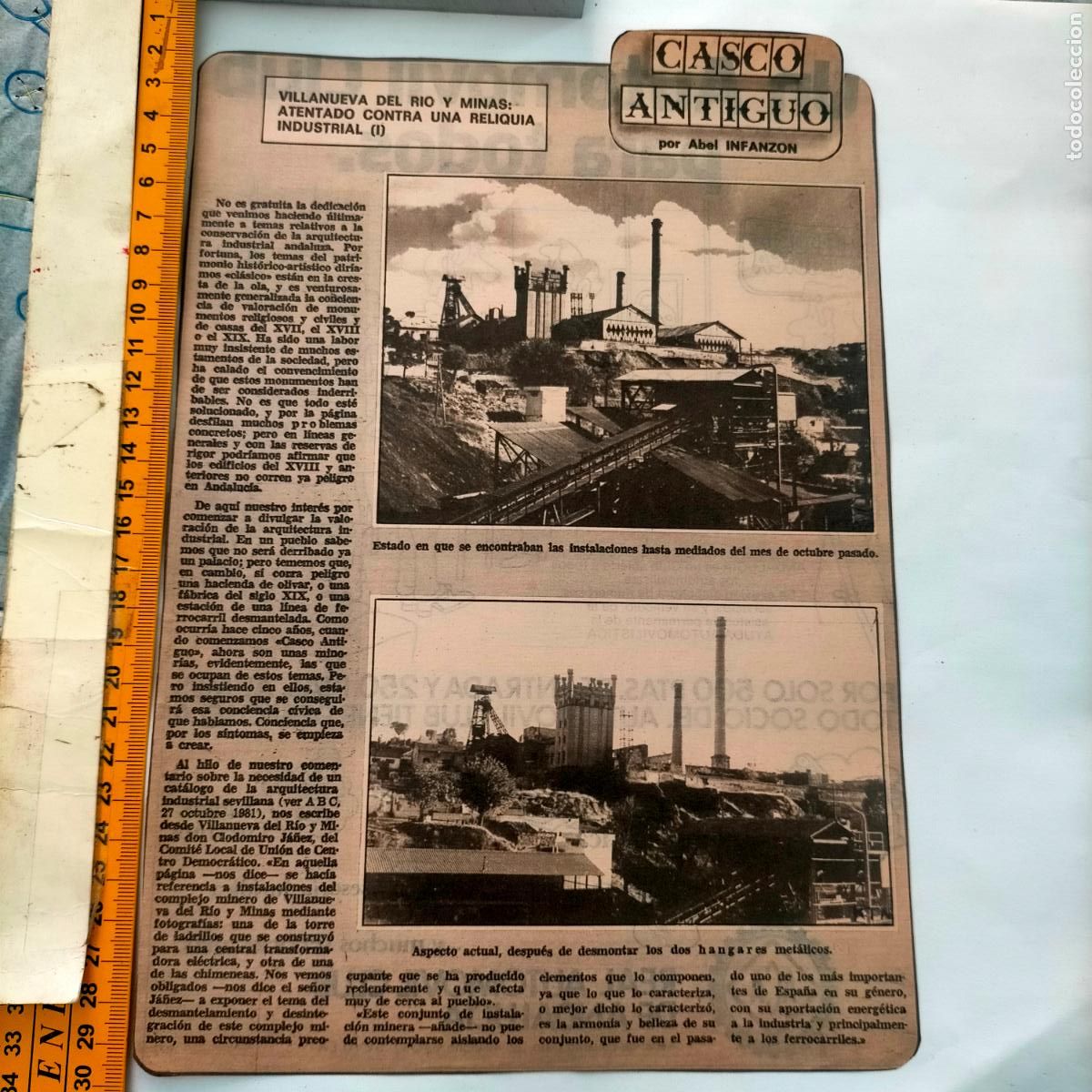 Collezionismo di Riviste e Giornali: NOTICIA SEVILLA CASCO ANTIGUO ANTONIO BURGOS - VILLANUEVA DEL RIO Y MINAS RELIQUIA INDUSTRIAL