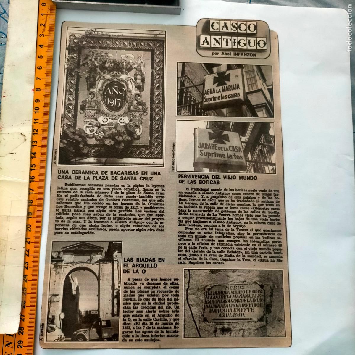 Collection Magazines and Newspapers: NOTICIA SEVILLA CASCO ANTIGUO ANTONIO BURGOS - CERAMICA BACARISAS PLAZA DE SANTA CRUZ - BOTICAS -