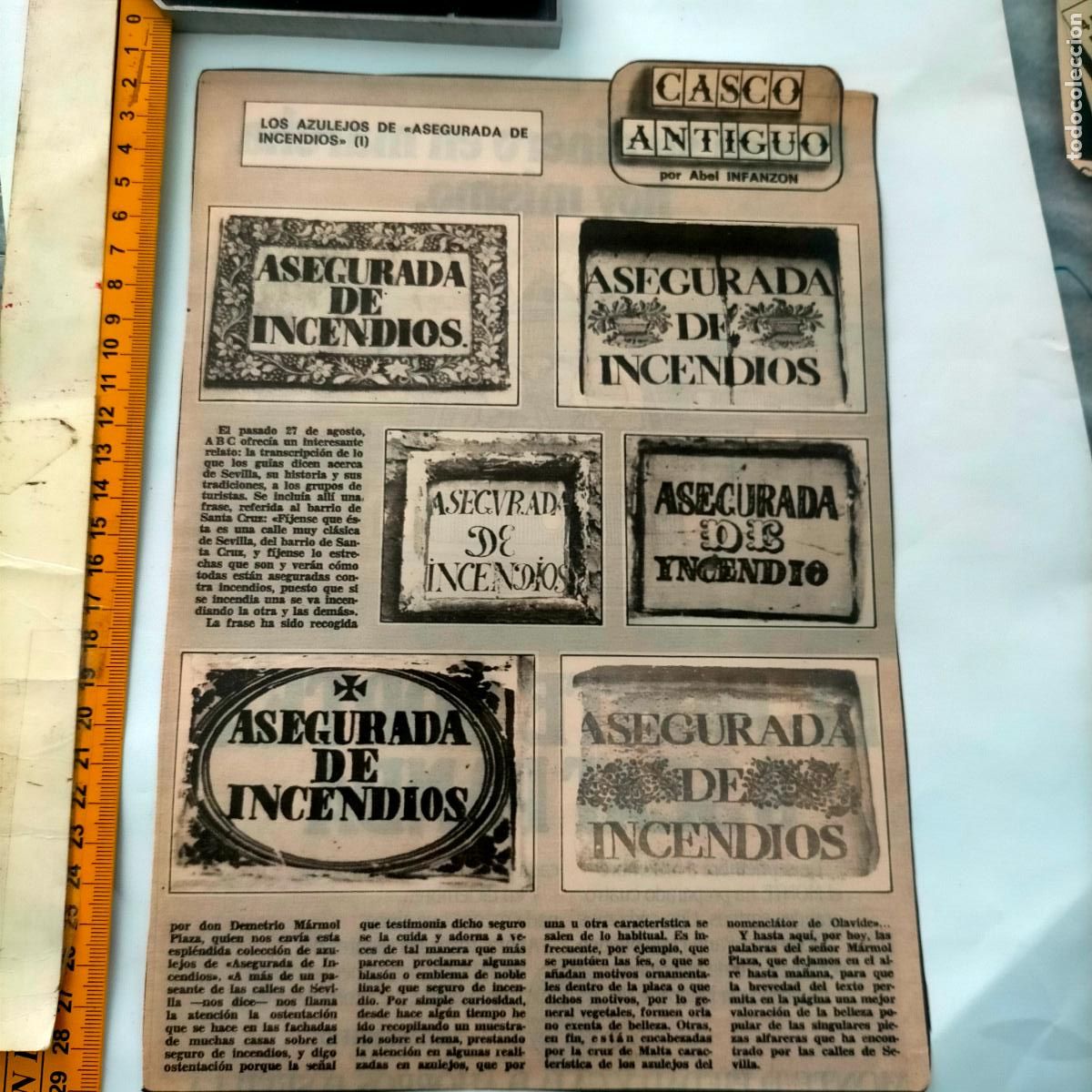 Collection Magazines and Newspapers: NOTICIA SEVILLA CASCO ANTIGUO ANTONIO BURGOS - AZULEJOS ASEGURAD DE INCENDIOS