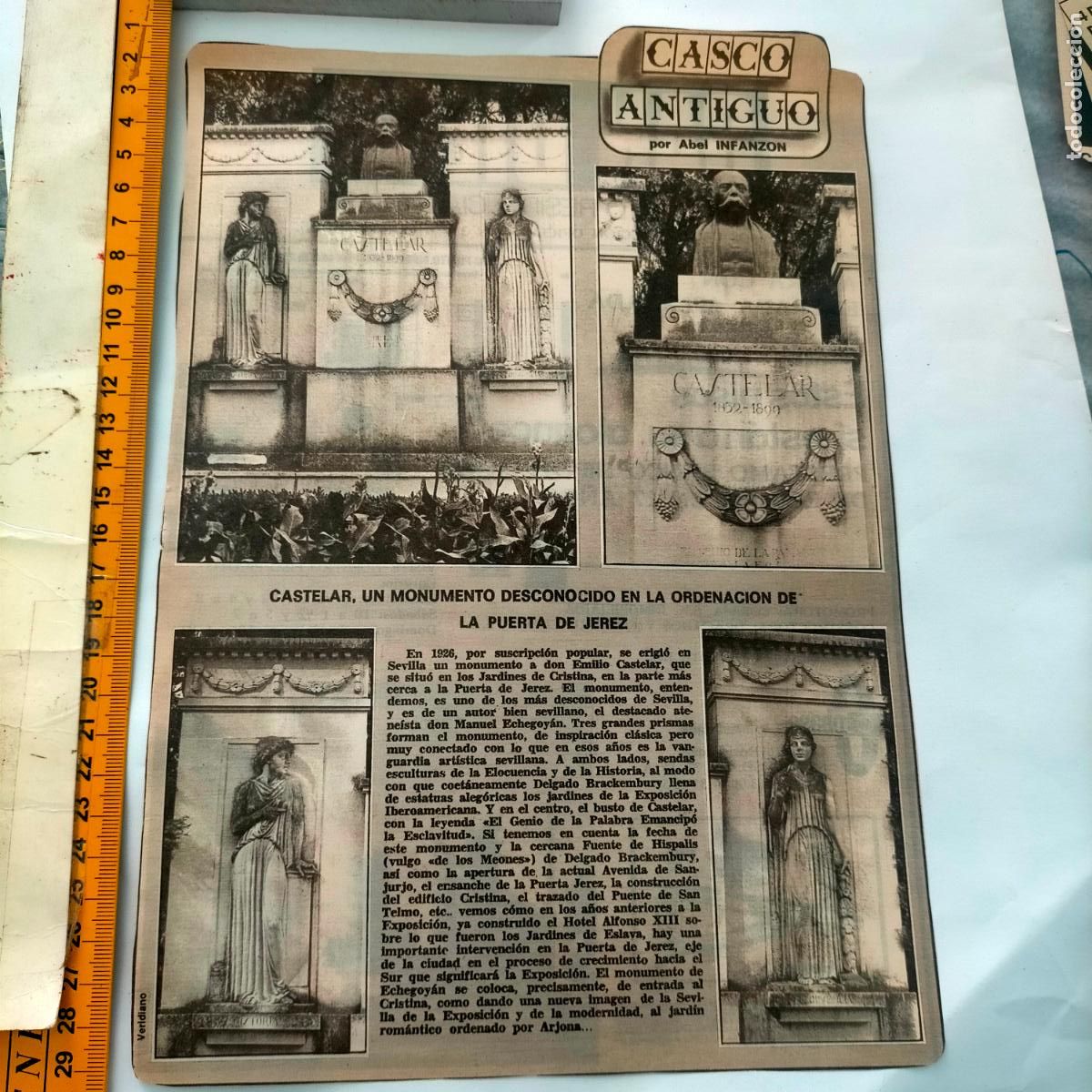 Collezionismo di Riviste e Giornali: NOTICIA SEVILLA CASCO ANTIGUO ANTONIO BURGOS - CASTELAR MONUMENTO PUERTA DE JEREZ