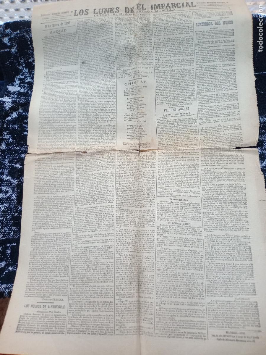 Coleccionismo de revistas y peri&oacute;dicos: Los Lunes de El Imparcial 9 Enero 1893: mendigos, el hombre-p&aacute;jaro