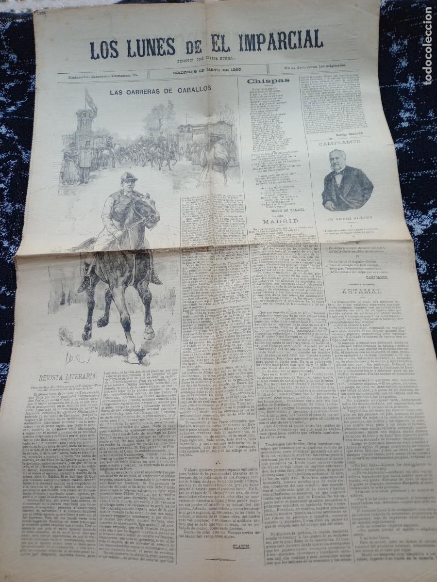 Sammeln von Zeitschriften und Zeitungen: Los Lunes del Imparcial 6 Mayo 1895 Carreras de caballos, insurrecci&oacute;n de Cuba, etc.