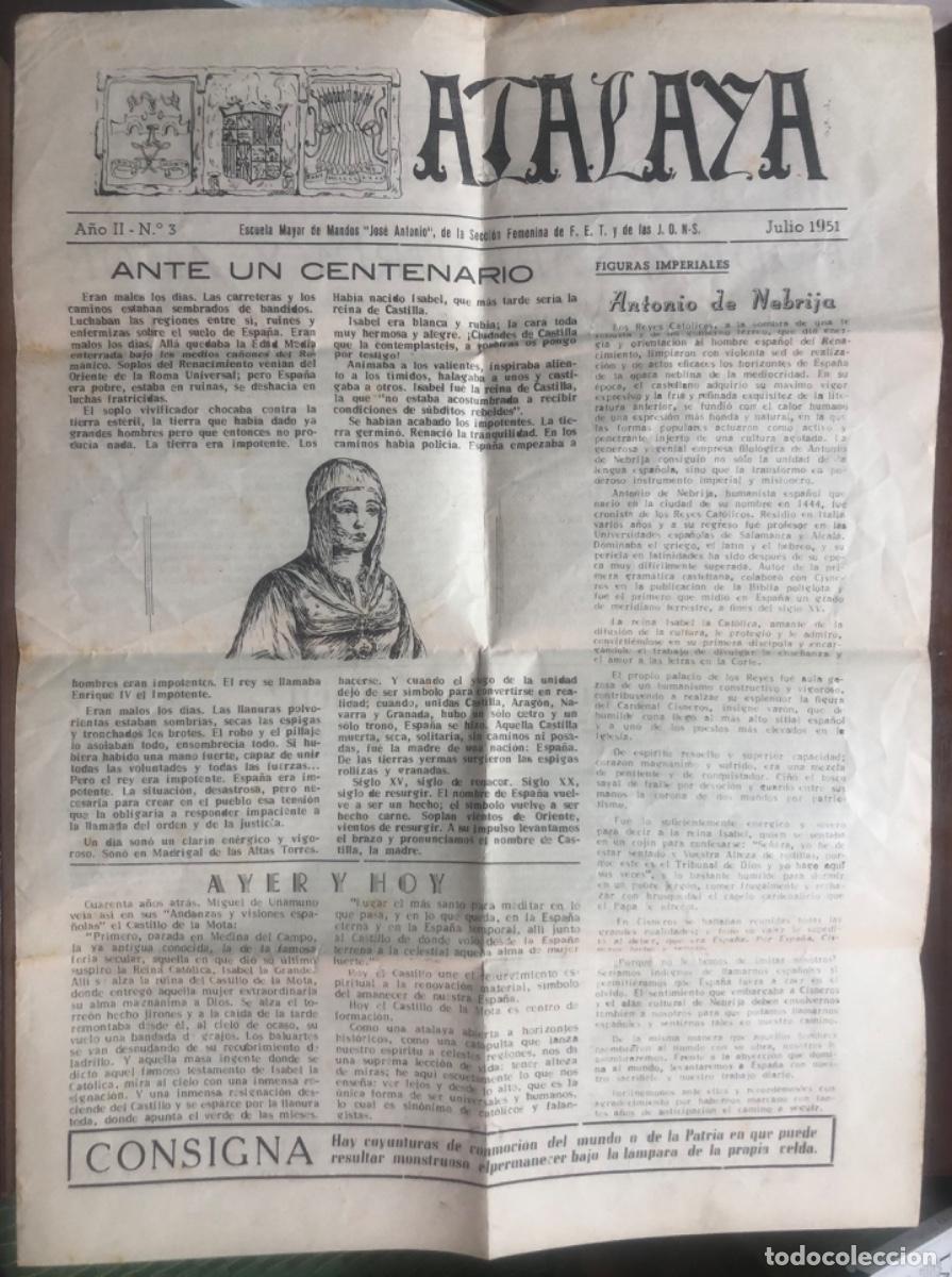 Coleccionismo de Revistas y Peri&oacute;dicos: ATALAYA Julio 1951 - Secci&oacute;n Femenina, Escuela &rdquo;JOS&Eacute; ANTONIO&rdquo;. Sardana. Falange espa&ntilde;ola JONS
