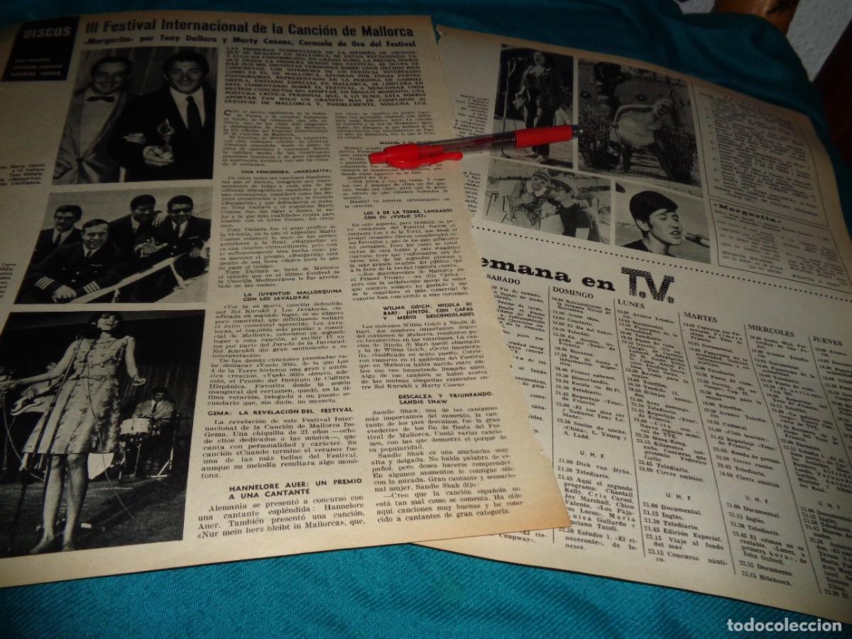 Coleccionismo de Revistas y Peri&oacute;dicos: RECORTE : III FESTIVAL CANCION MALLORCA : MASSIEL, SANDIE SHAW, TONY DALLARA. FOTOGRAMAS, JULIO 1966