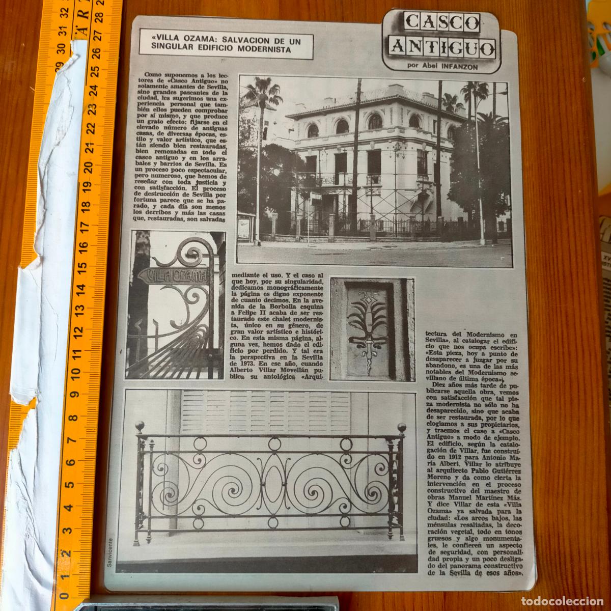 Collezionismo di Riviste e Giornali: NOTICIA SEVILLA CASCO ANTIGUO ANTONIO BURGOS - VILLA OZAMA EDIFICIO MODERNISTA