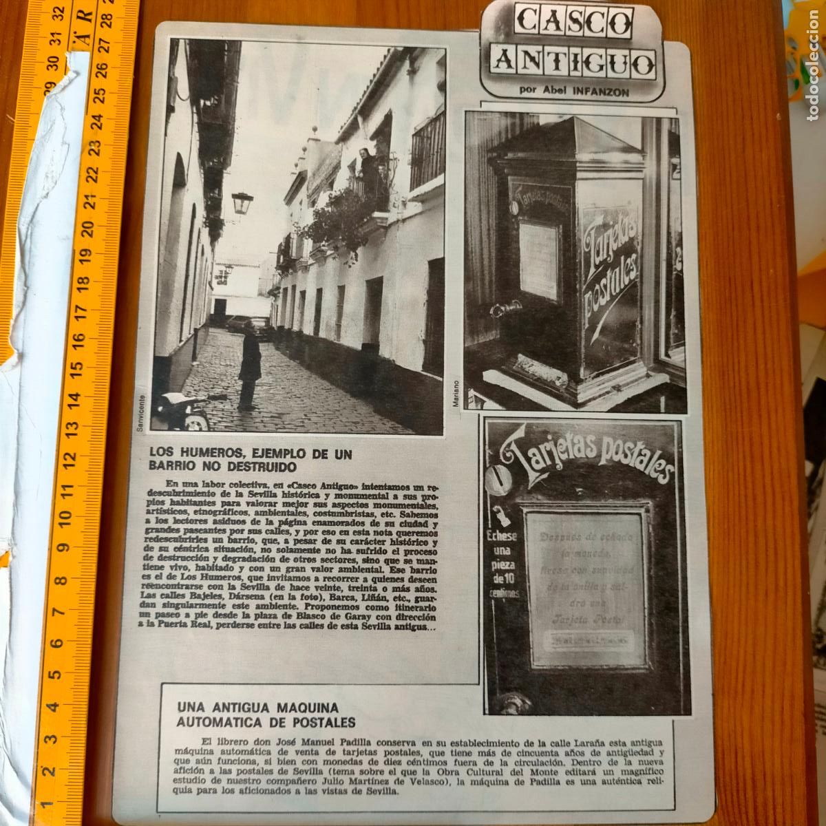 Collectionnisme de Revues et Journaux: NOTICIA SEVILLA CASCO ANTIGUO ANTONIO BURGOS - ANTIGUA MAQUINA DE TARJETAS POSTALES .