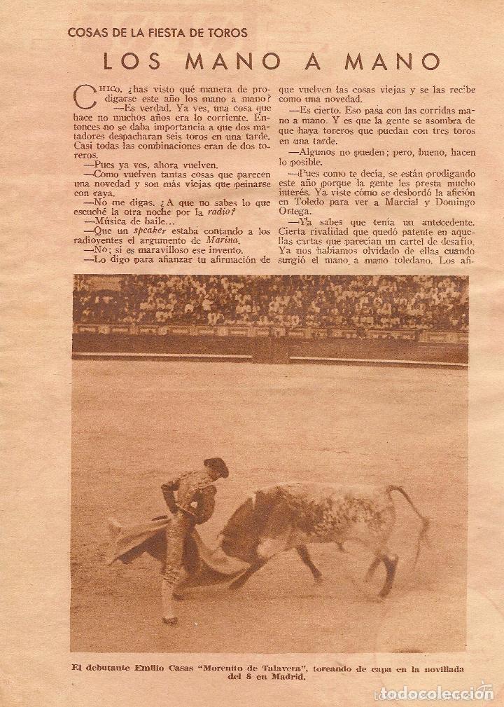 Coleccionismo de Revistas y Peri&oacute;dicos: * TOROS Y TOREROS * Emilio Casas, Morenito de Talavera, Ram&oacute;n Casino - 1935