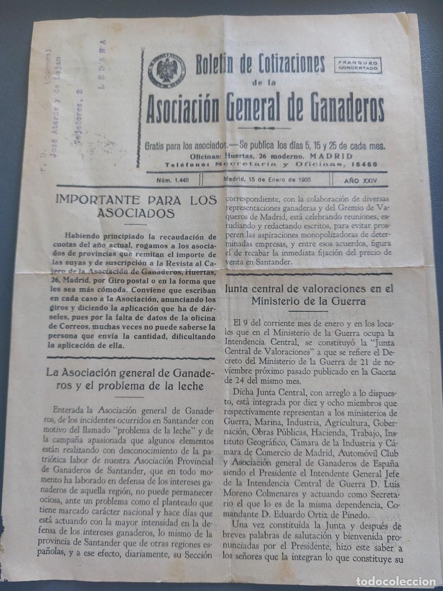 Coleccionismo de Revistas y Peri&oacute;dicos: Boletin de cotizaciones de la asociaci&oacute;n general de ganaderos - 1935