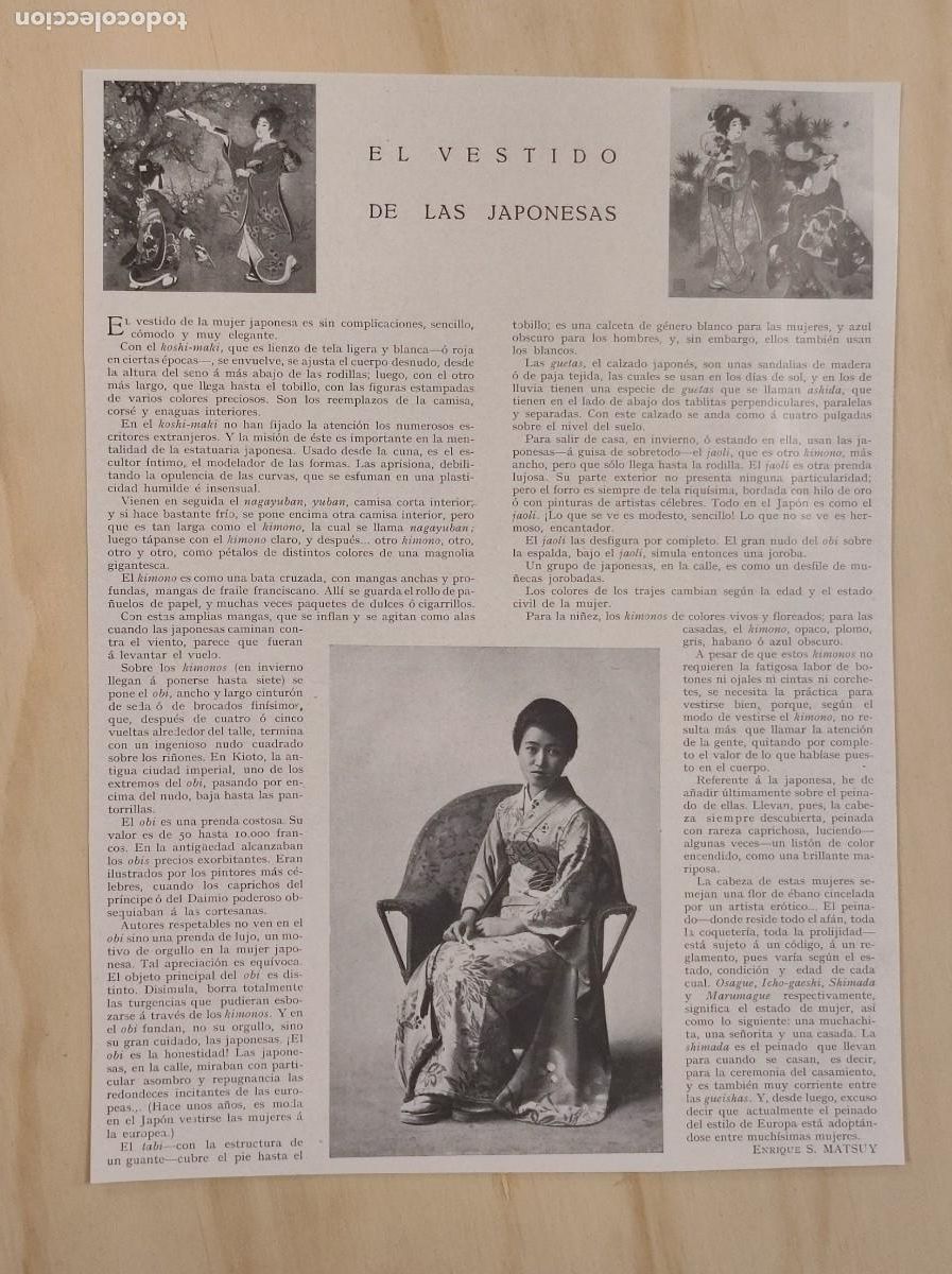 Coleccionismo de Revistas y Peri&oacute;dicos: HOJA ART&Iacute;CULO REVISTA ORIGINAL VINTAGE. EL VESTIDO DE LAS JAPONESAS. MODA