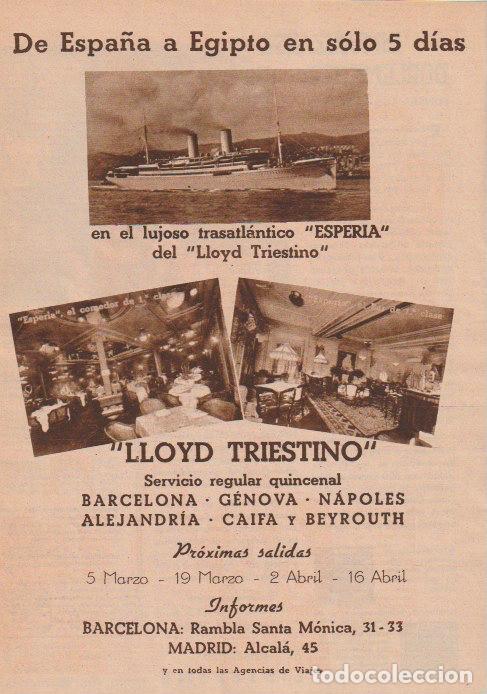Coleccionismo de revistas y peri&oacute;dicos: Publicidad l&iacute;neas de navegaci&oacute;n LLOYD TRIESTINO, trasatl&aacute;ntico Esperia - 1936