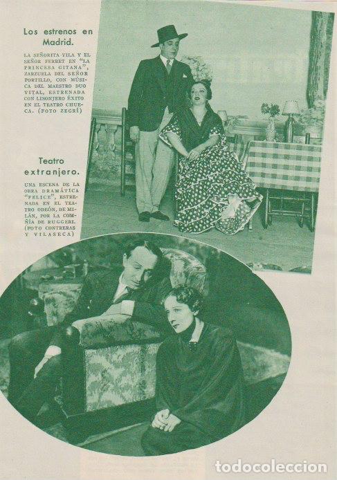 Coleccionismo de Revistas y Peri&oacute;dicos: * TEATRO * La princesa gitana con Vila y Ferret; reverso Marta Abba en Santa Juana - 1936