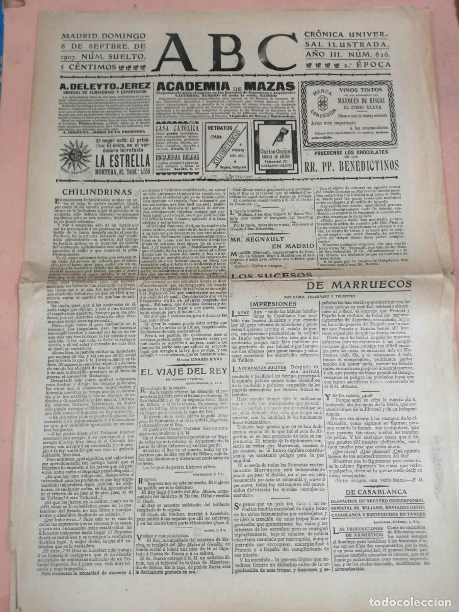 Coleccionismo de Revistas y Peri&oacute;dicos: ABC. 8 DE SEPTIEMBRE 1907. CHILINDRINAS - LOS SUCESOS DE MARRUECOS