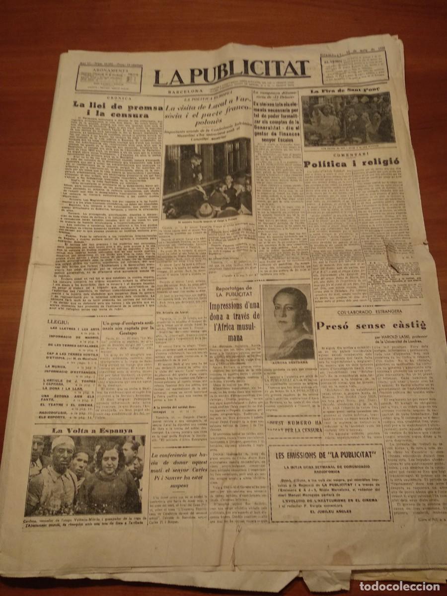 Collection Magazines and Newspapers: EXEMPLAR DIARI &rdquo;LA PUBLICITAT&rdquo; 12 de maig de 1935, La LLEI de PREMSA i la CENSURA