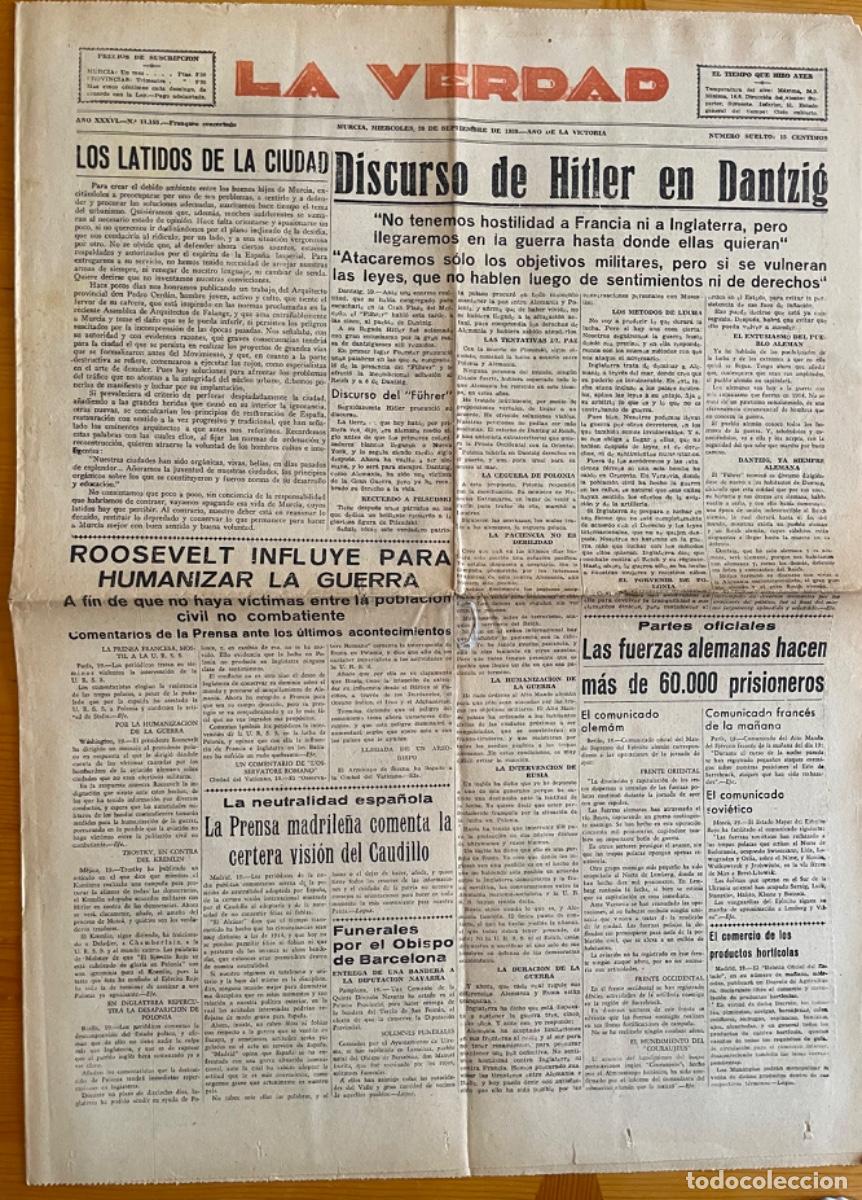 Collectionnisme de Revues et Journaux: MURCIA- LA VERDAD- PERIODICO POST GUERRA CIVIL- 1939