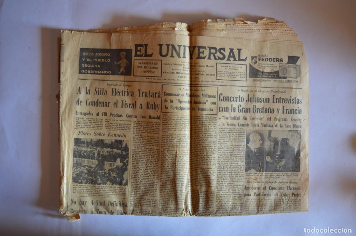 Collectionnisme de Revues et Journaux: PERI&Oacute;DICO DIARIO EL UNIVERSAL 27 DE NOVIEMBRE 1963 ART&Iacute;CULOS MUERTE JOHN F. KENNEDY PRESIDENTE USA