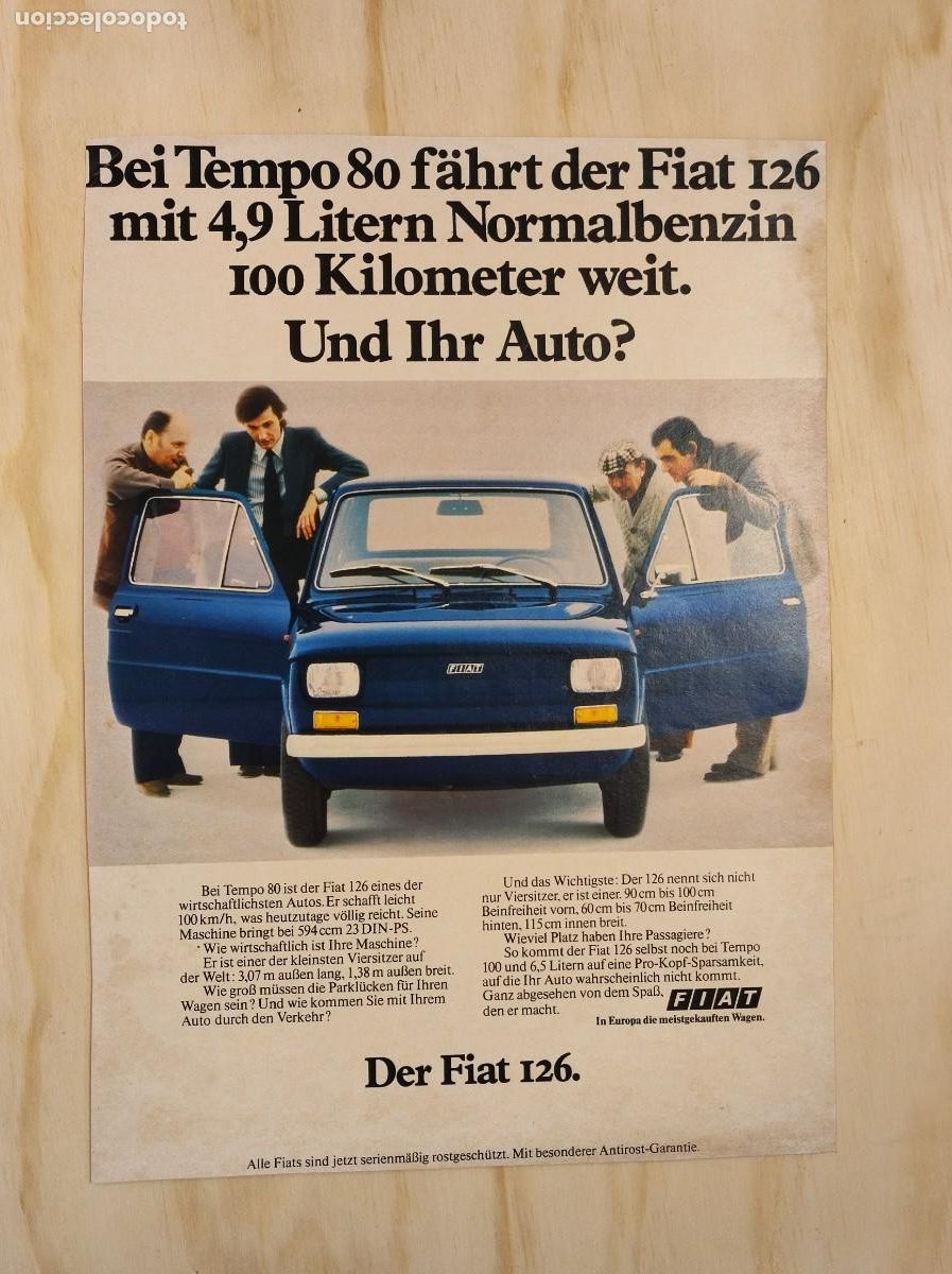 Coleccionismo de Revistas y Peri&oacute;dicos: HOJA PUBLICIDAD REVISTA ORIGINAL VINTAGE. FIAT 126, EN ALEMAN