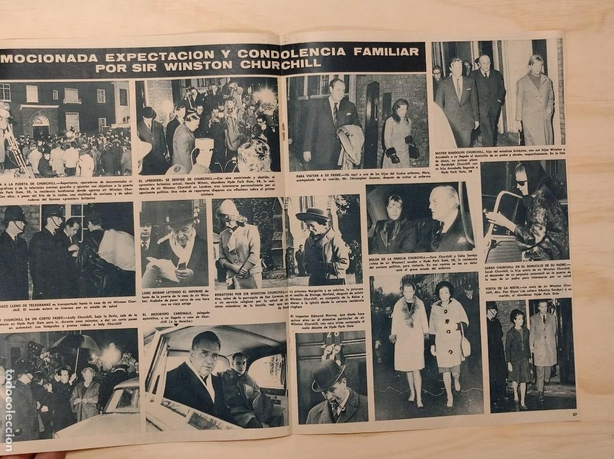 Coleccionismo de Revistas y Peri&oacute;dicos: 2 HOJAS REVISTA ORIGINALES VINTAGE. CONDOLENCIA FAMILIAR POR SIR WINSTON CHURCHILL